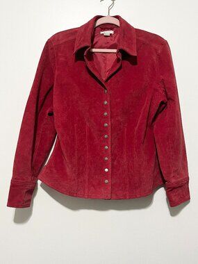Christopher Banks Womens Suede Washable Pig Leather Jacket L Red Snap Western